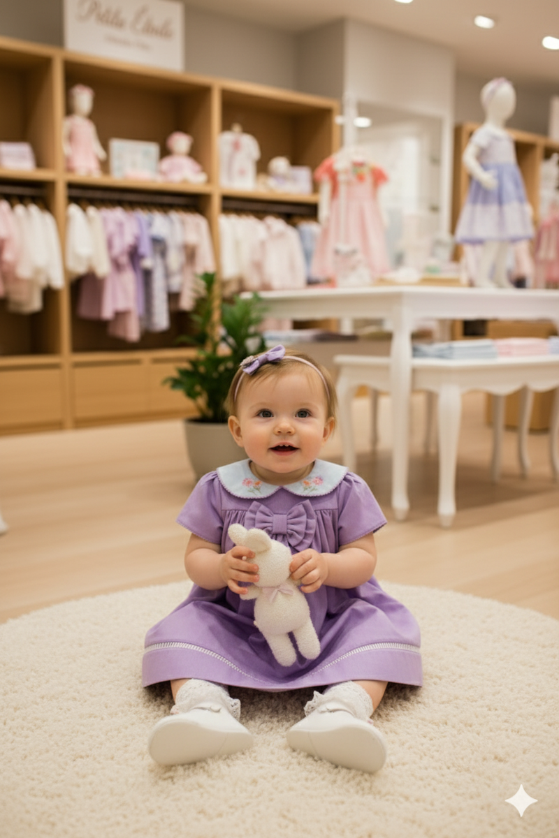 Vestido Gola Bordada Lilas