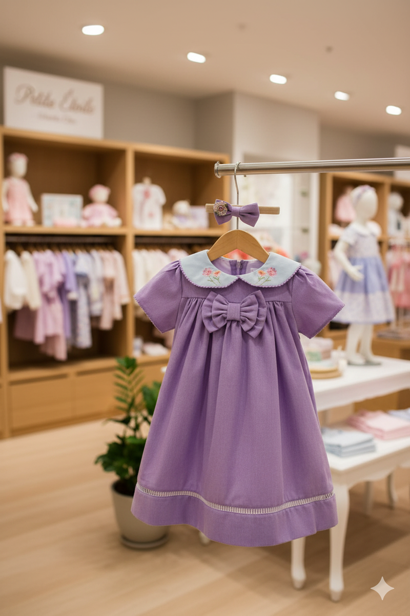 Vestido Gola Bordada Lilas